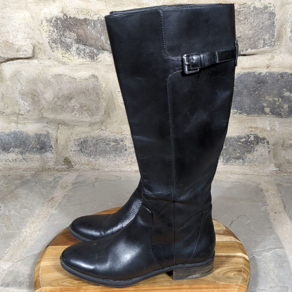 Sam Edelman Patton Black Leather Riding Boots Knee High Buckle Women 7M 37.5